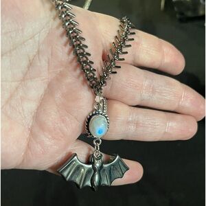 Rainbow moonstone hematite bat stainless steel chain